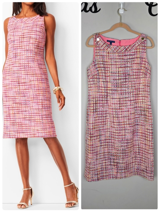 Talbots Dresses & Skirts - Talbots Pink Multi Ribbon Tweed Shift Dress Size 10 NWT